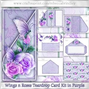 Wings N Roses Teardrop Card Kit in Purple
