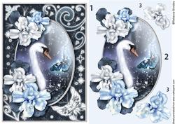 Midnight Swan in Blue Decoupage