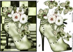 Minty Flowerheads Over Heel Decoupage