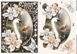 Midnight Swan in Peach Decoupage