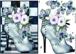 Blue Flowerheads Over Heel Decoupage