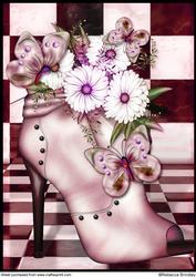 Pink Flowerheads Over Heel A4