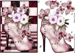 Pink Flowerheads Over Heel Decoupage