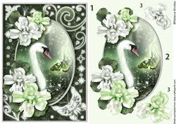 Midnight Swan in Green Decoupage