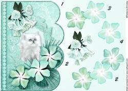 Dreamy Kitten 3 Scalloped Edge Card Decoupage