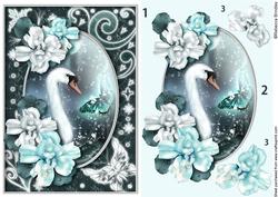Midnight Swan in Turquoise Decoupage