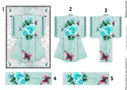 A6 Fantasy Rose Kimono Card in Mint Decoupage