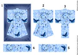 A6 Butterfly Moon Kimono Card in Blue Decoupage