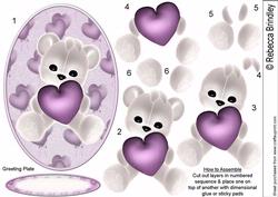 Purple Love Bear Decoupage