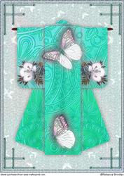 A4 Beautiful Butterfly Kimono Card in Green