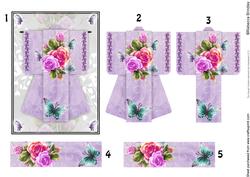 A6 Fantasy Rose Kimono Card in Purple Decoupage