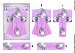 A6 Beautiful Butterfly Kimono Card in Pink Decoupage