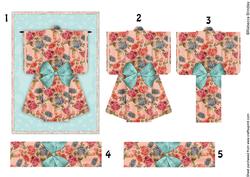 A6 Summer Floral Kimono Card in Turquoise Decoupage