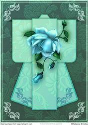 A4 Rose Delight Kimono Card in Green