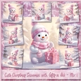 Cute Christmas Snowman with Gifts in Pink - Mix 1