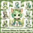 Cartoon Kitten in Green - Mix 1