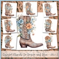 Cowgirl Florals In Brown and Blue - Mix 1