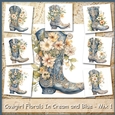 Cowgirl Florals In Cream and Blue - Mix 1