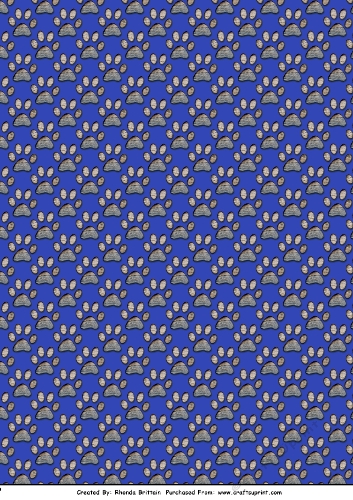 Paw Prints Backing Paper Dark Blue A4