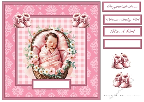 Its A Girl 8 x 8 Card Front