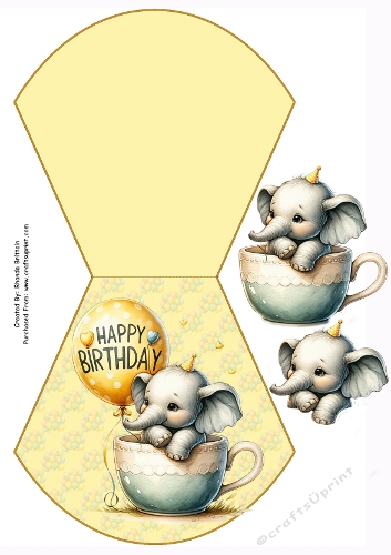 Elephant in a Cup Happy Birthday Wobble Card