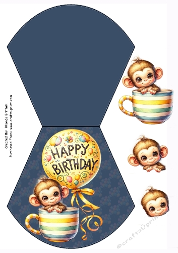 Monkey in a Cup Happy Birthday Wobble Card