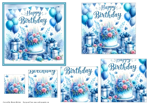 Blue Happy Birthday 5x5 Topper Pyramid