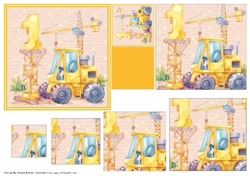 1st Birthday Construction 5 x 5 card with pyramid