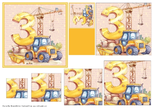 3rd Birthday Construction 5 x 5 card with pyramid