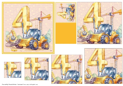 4th Birthday Construction 5 x 5 card with pyramid