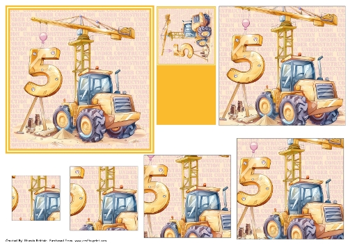 5th Birthday Construction 5 x 5 card with pyramid
