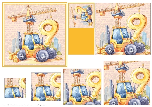 9th Birthday Construction 5 x 5 card with pyramid