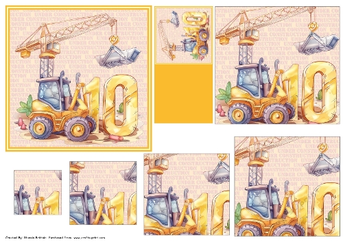 10th Birthday Construction 5 x 5 card with pyramid
