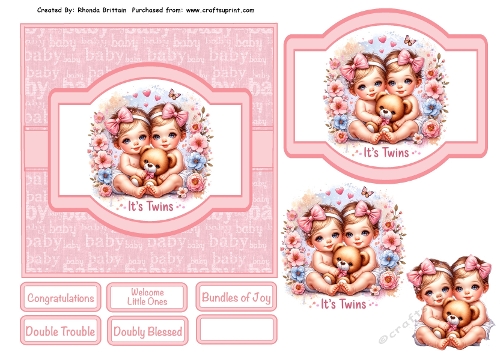 Twin Baby Girl Pyramid Quick Card