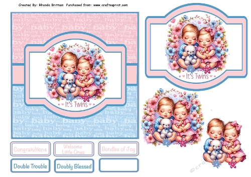 Twin Baby Girl and Baby Boy Pyramid Quick Card