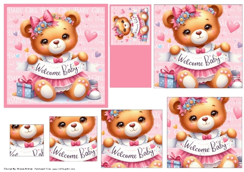 Welcome Baby Girl 5x5 Card Front and Pyramid