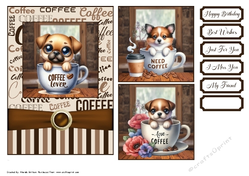 Coffee Lover Dogs Card 7x 5