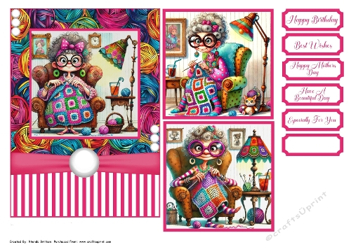 Knitting Crochet Granny Card Front 7x5