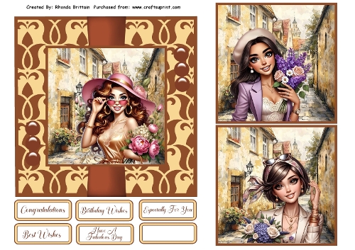 Ladies With Flowers Card Front 6x6