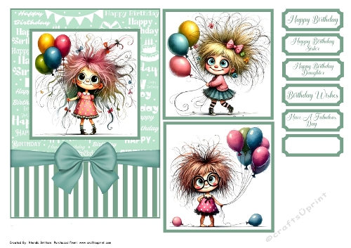 Quirky Girl Happy Birthday 3 Card Front 6x6