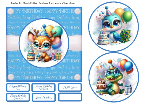 Happy Birthday Blue Animals Card Front 6x6