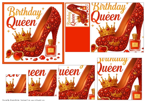 Birthday Queen Orange Card Front with Pyramid