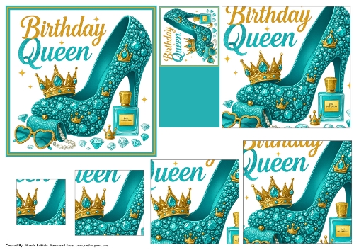 Birthday Queen Teal Card Front with Pyramid