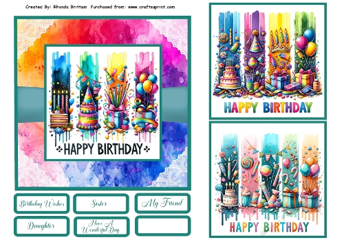 Happy Birthday Brushes Card Front 6x6