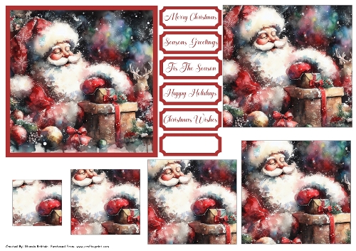 Vintage Santa With Presents Card Front with Pyramid