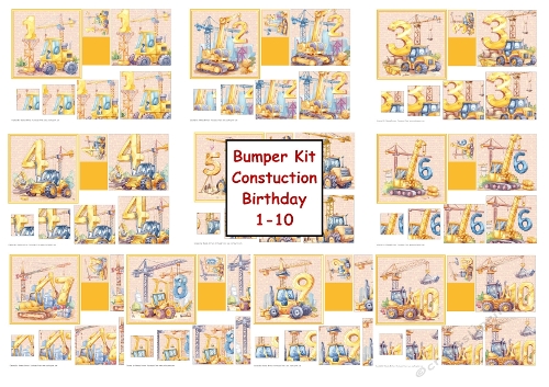 Birthday Construction Bumper Kit Ages 1-10 Card Front and Pyramid
