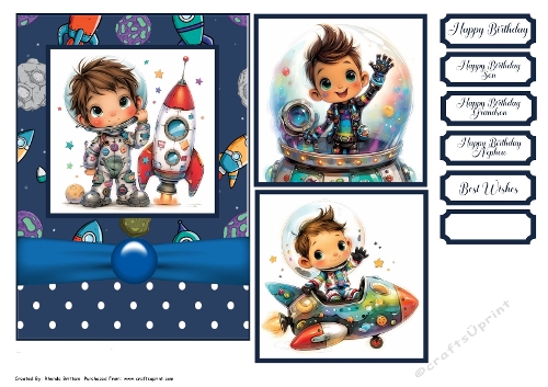 Space Boy Birthday Card Front 7x5
