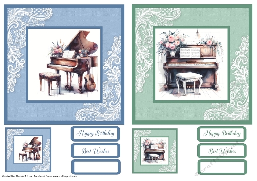 Piano Card Fronts x 2 with Gift Tags