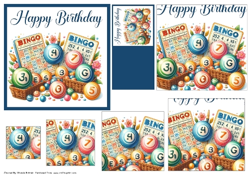 Happy Birthday Bingo Card Front with Pyramid