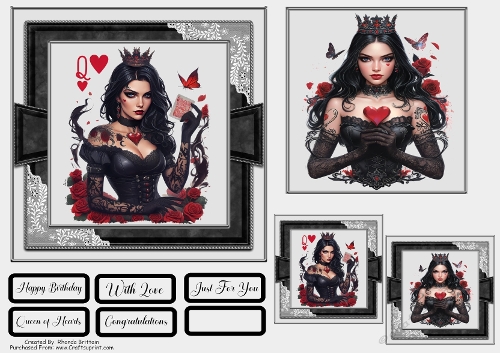 Queen Of Hearts Card Front with Matching Gift Tags 6x6